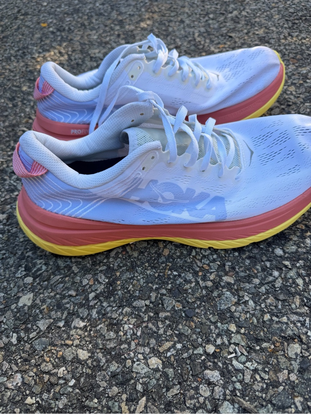 Hoka Women's Running Shoes — White with Pink and Yellow